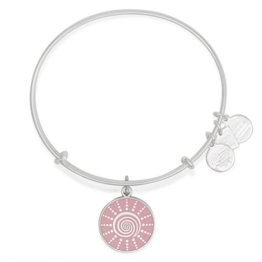 Alex and Ani Silver Bangle with Spiral Sum Pink Charm NWT